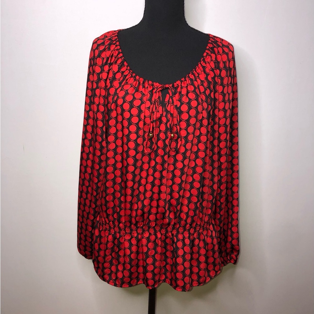 ELLEN TRACY Red Black Polka Dot Blouse
